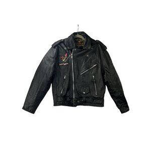 VTG Eagle Leather Women’s 44 Biker Motorcycle Heavy Jacket Harley Davidson Patch